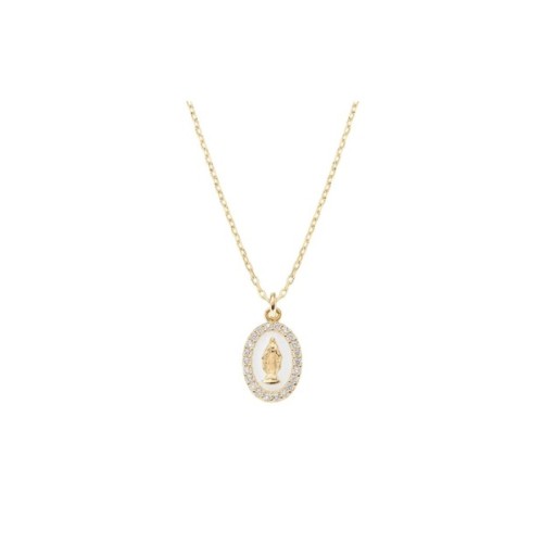 Collana mini Medaglia Miracolosa smaltata Bianco Perla [5d698f34]